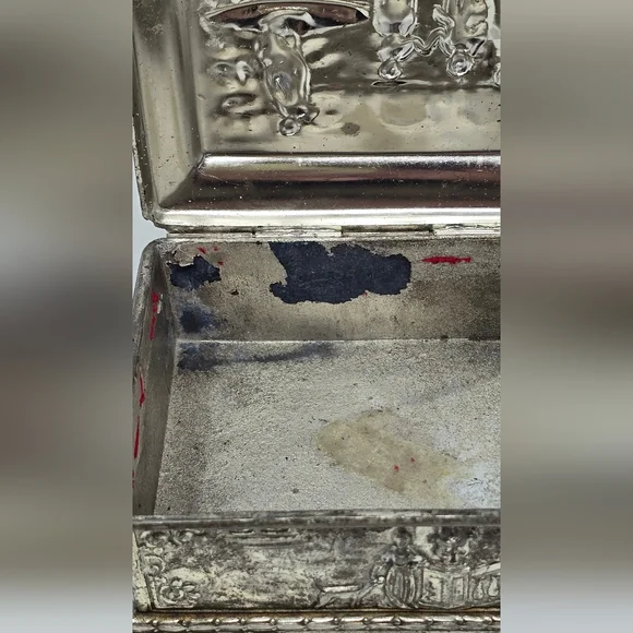 Vtg french jewelry box vanity trinket box casket engraved hinged florentine - Picture 10 of 12